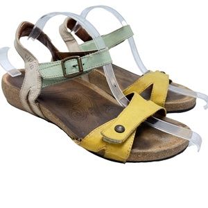 TAOS Ankle Strap Genuine Leather Sandals Shoes Yellow Aqua Flip Flops Shoes 8.5